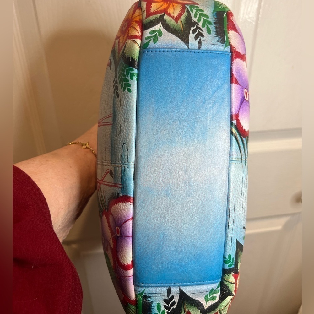 ANUSCHKA 🌷ANNA BY ANUSCHKA LEATHER HAND-PAINTED TRIPLE COMPARTMENT SATCHEL - Picture 11 of 16